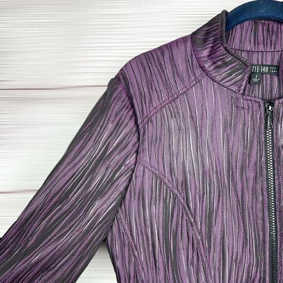Lafayette 148 Lightweight Purple Textured Short Jacket Blazer Full Zip Front 2 - Picture 3 of 11